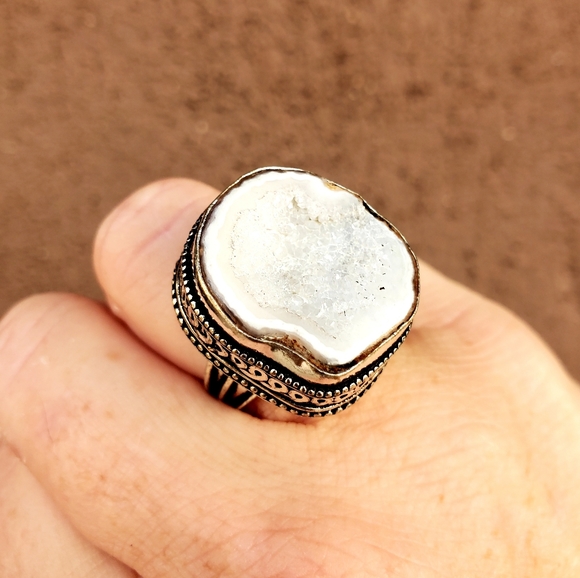 New Solar Agate Druzy 925 Silver Ring. - Picture 4 of 16
